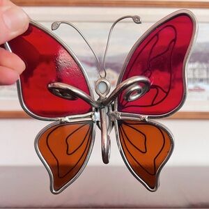 Vintage Stained Glass Butterfly Suncatcher